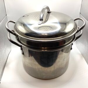 Vintage Cooks Club Stainless Steel 8 Qt. Pot, Pasta Strainer, Steamer, & Lid